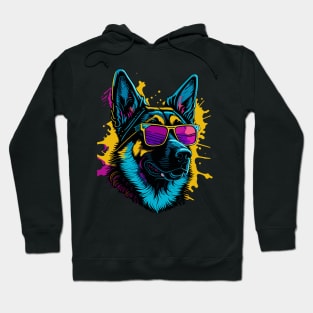 Neon German Shepherd with Sunglasses Hoodie